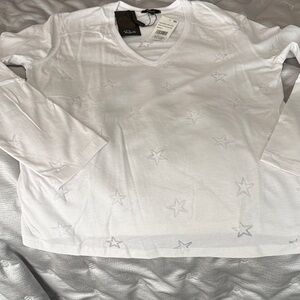 Rails White V-Neck long sleeve cotton top with Subtle Star Motif